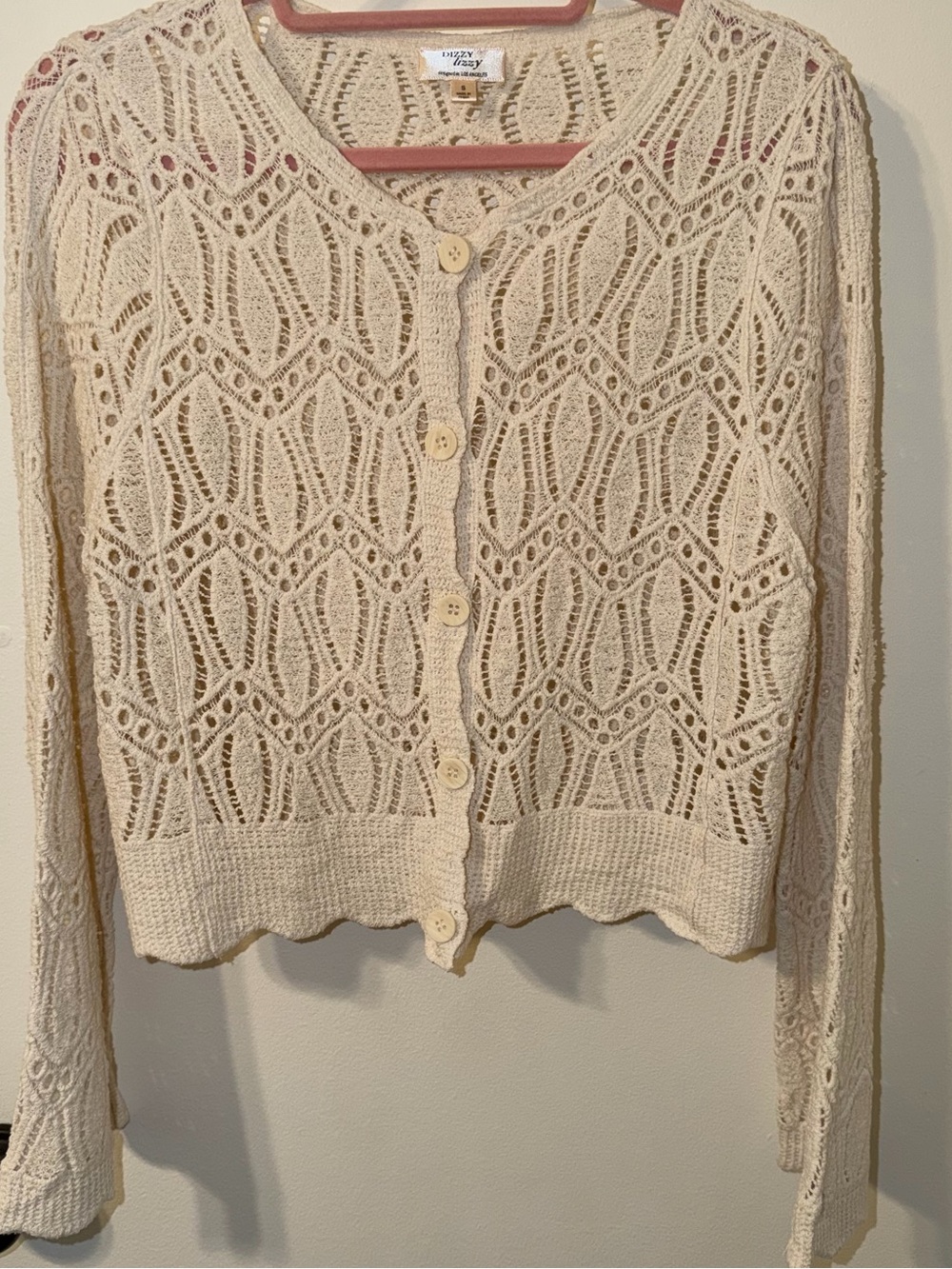 Dizzy Lizzy Cream Openwork Knit Button-Front Women's Cardigan